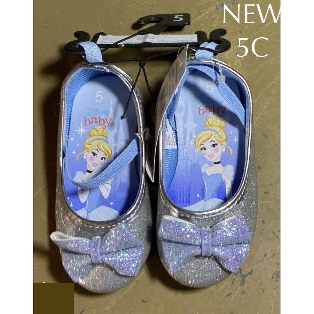 Disney Baby Girls Blue Round Toe Glitter Slip On Mary Jane Dress Shoes Size 5C